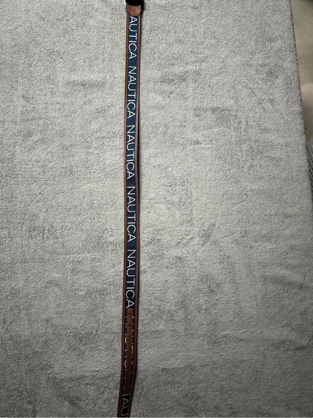 Brown Leather-Trim Navy Logo Strap